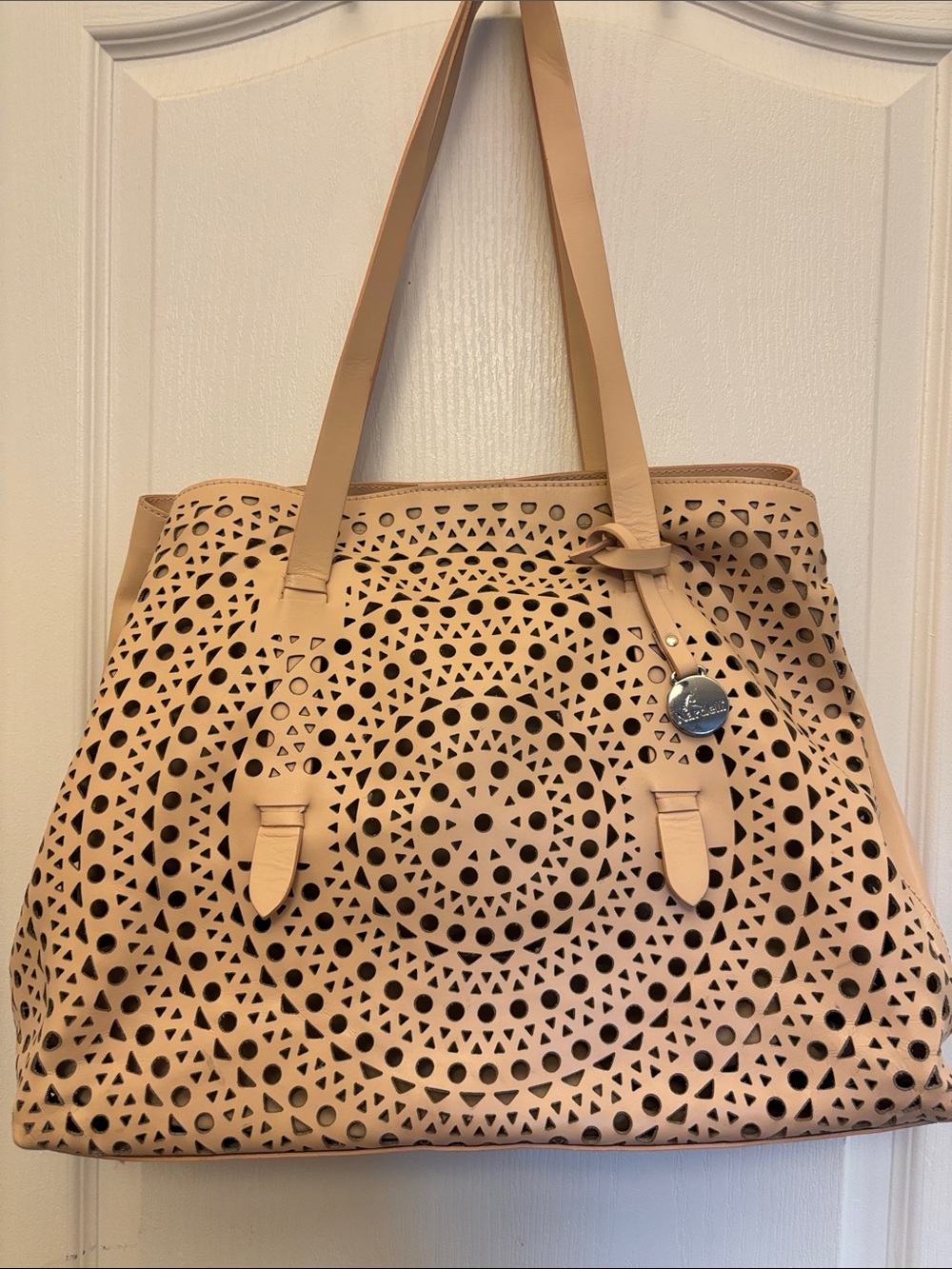 NARDELLI Genuine Leather Perforated Large Tote Made in Italy Snap Closure